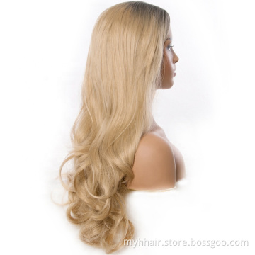 Ombre Long Blonde Wavy Wigs For Women Synthetic Black Ombre Blonde Female Daily Party Heat Resistant False Hair